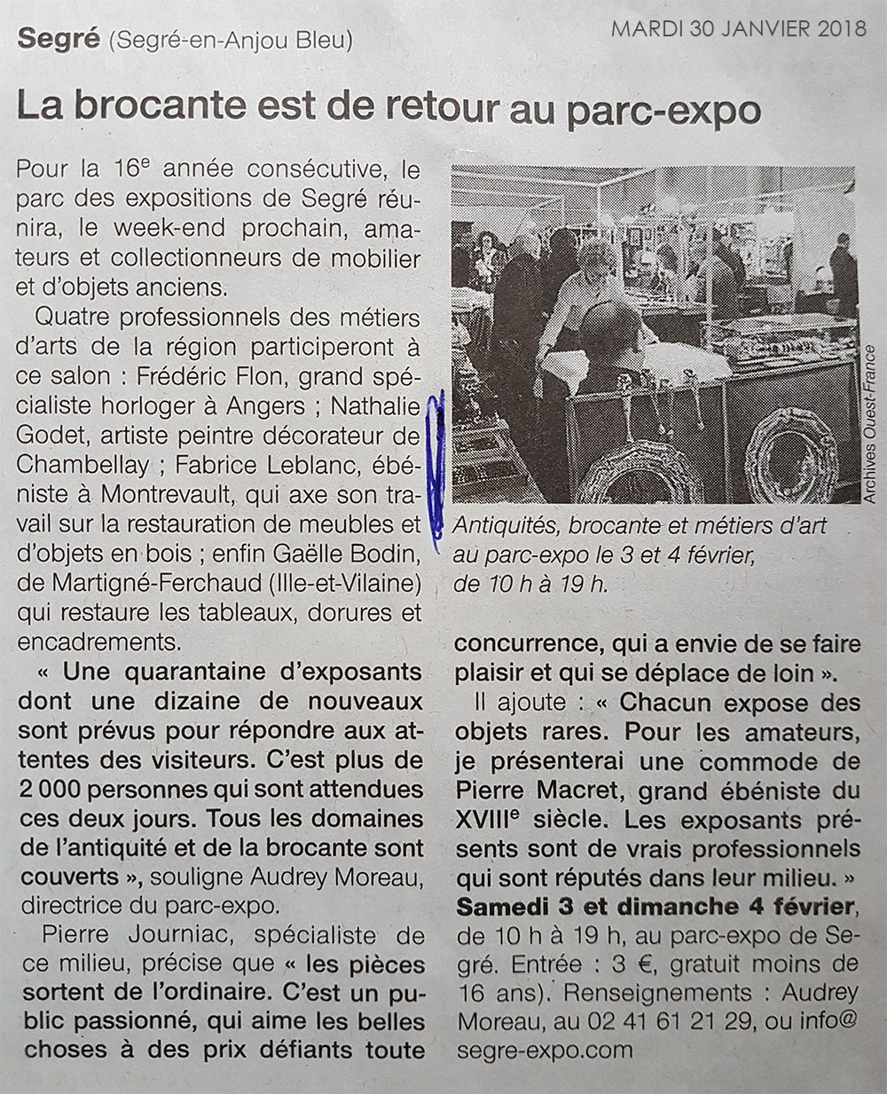 article presse ebeniste segré