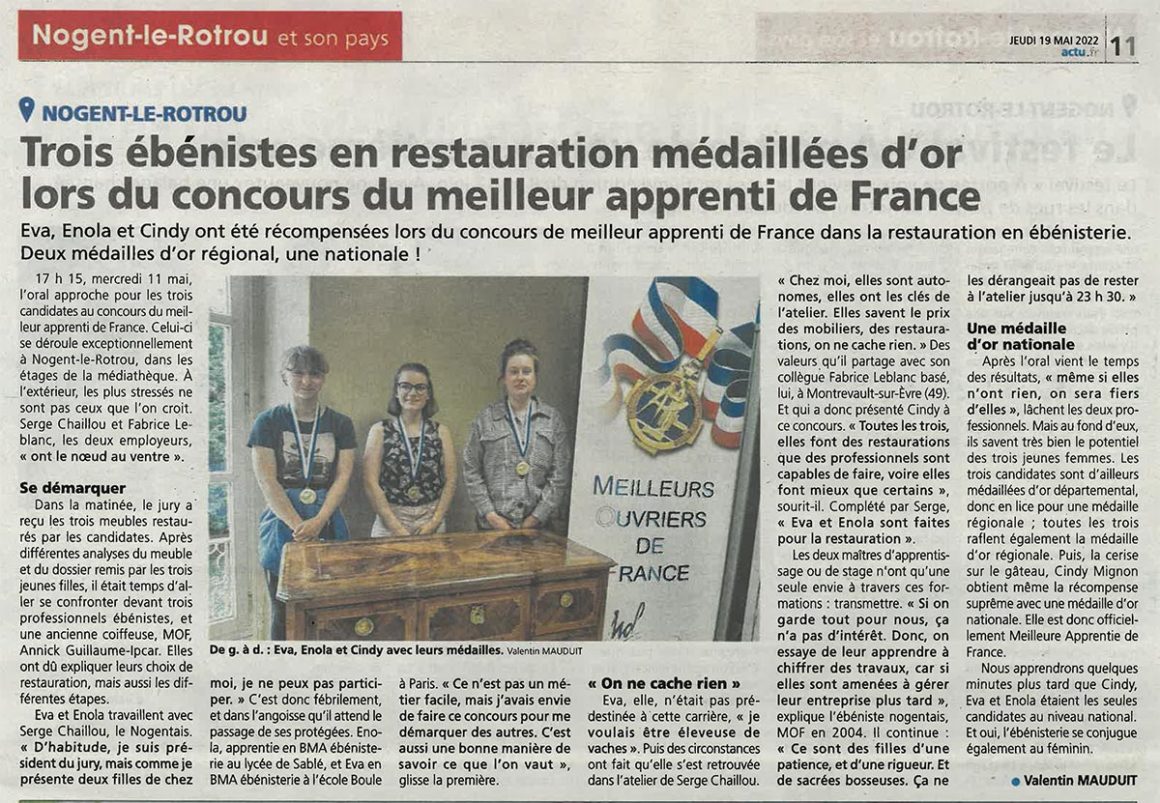 À 21 ans, Cindy notre apprentie ébéniste décroche la médaille d’or nationale ! À 21 ans, Cindy notre apprentie ébéniste décroche la médaille d’or nationale !